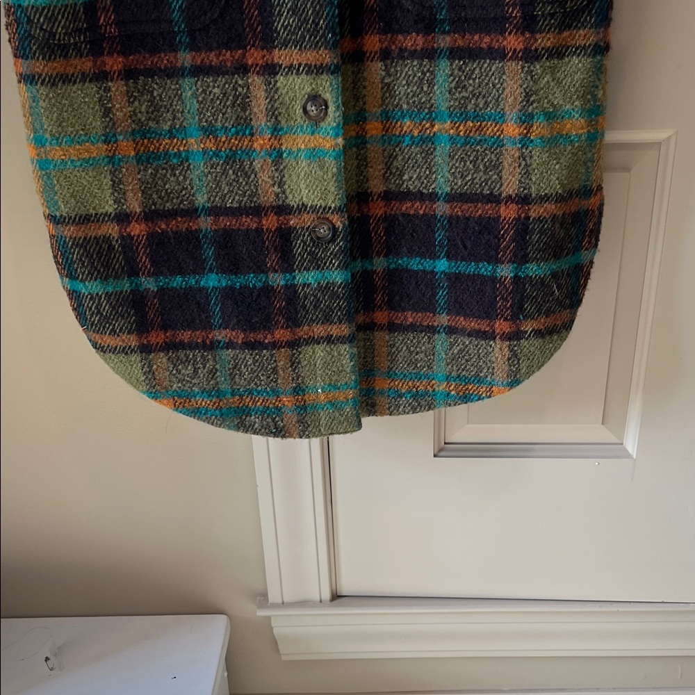 Sundance Multicolor Plaid Coat with Tan Sleeves - Picture 5 of 6